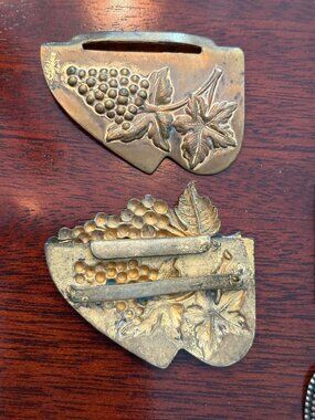 Pair of vintage Art Nouveau style grape cluster metal clasps